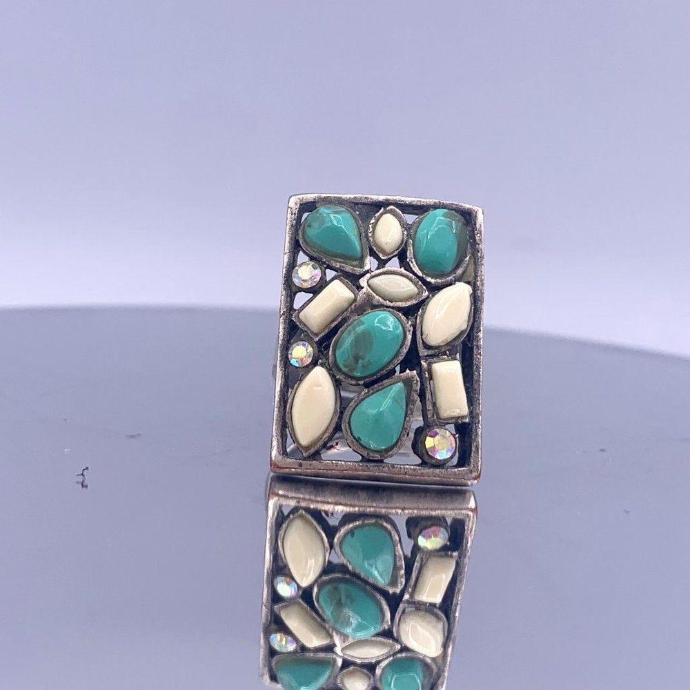 Western Faux Turquoise Vintage Sterling Silver Ring